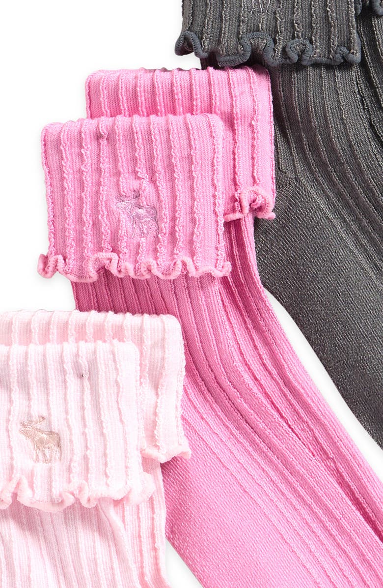 abercrombie kids Kids' Assorted 3-Pack Crew Socks, Alternate, color, Cradle Pink