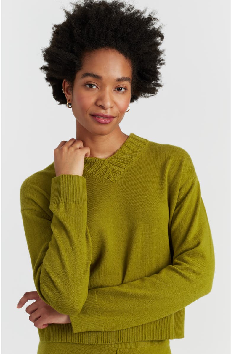 Chinti & Parker Wool-Cashmere Ribbed V-neck Sweater, Main, color, Olive