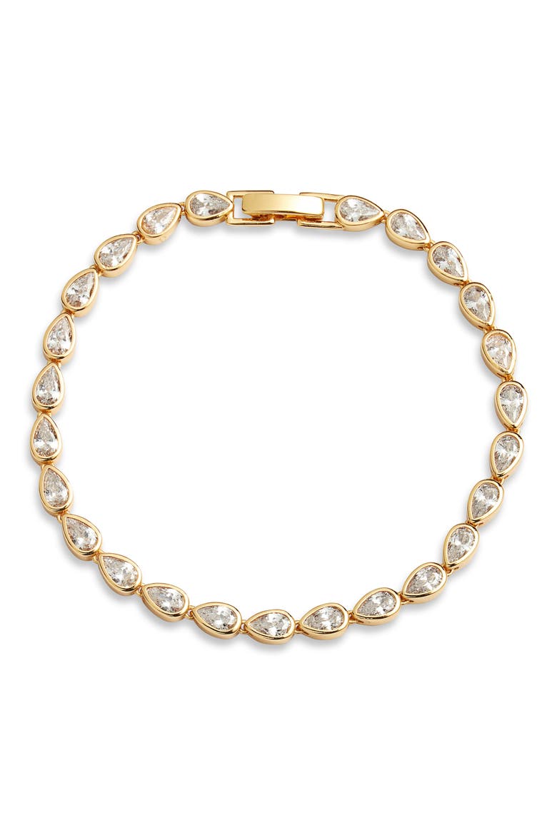 Pear Cubic Zirconia Bezel Tennis Bracelet, Main, color, CLEAR- GOLD