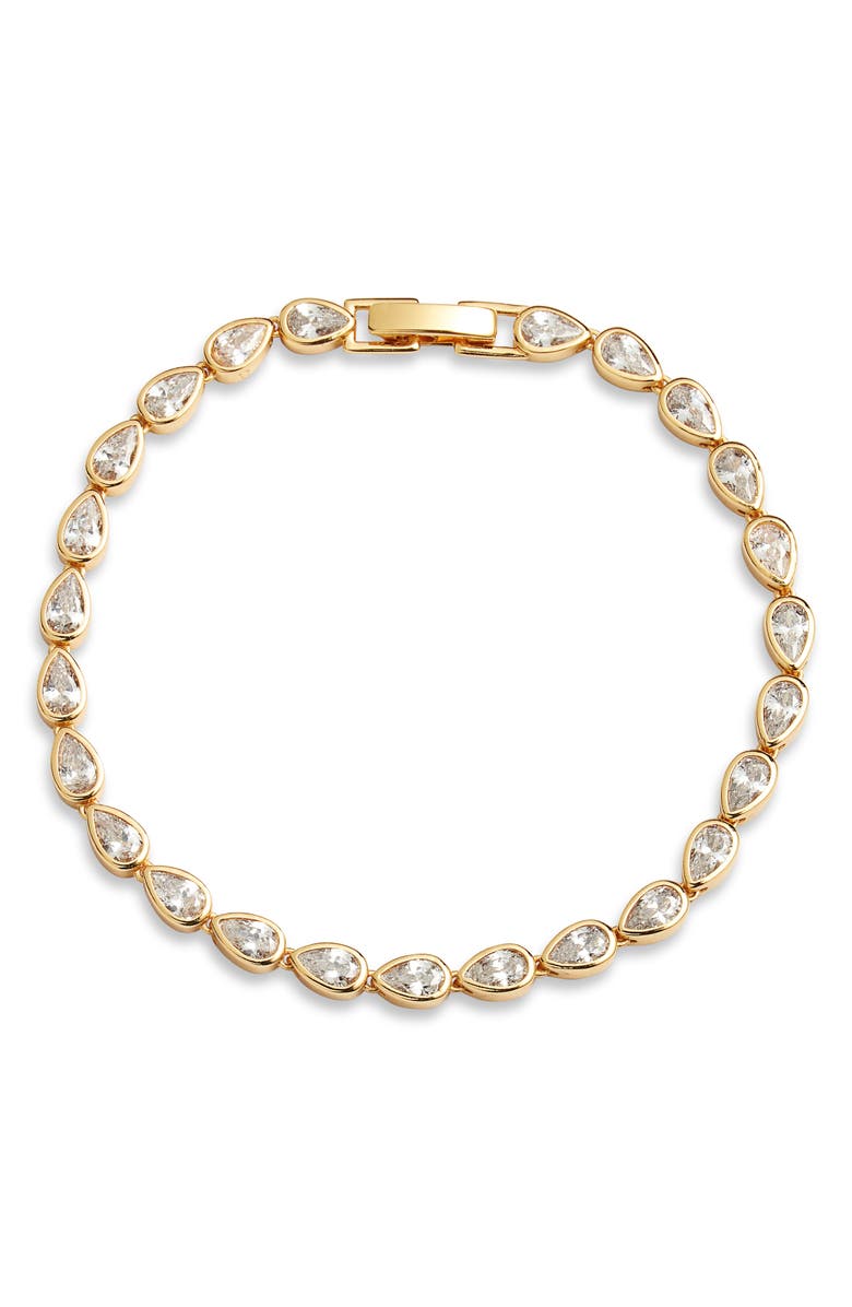 Nordstrom Pear Cubic Zirconia Bezel Tennis Bracelet, Main, color, Clear- Gold