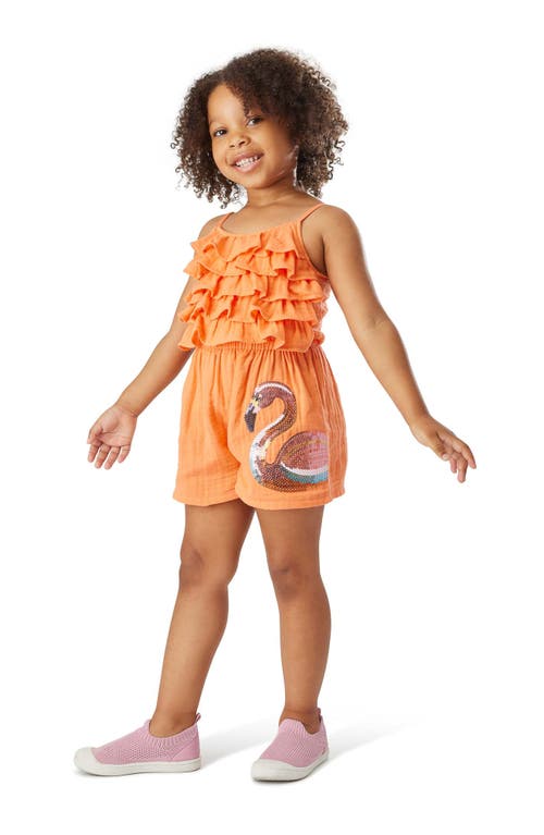 Peek Aren't You Curious Kids' Ruffle Cotton Gauze Romper In Orange