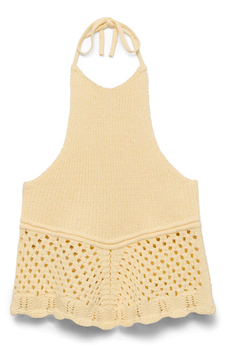 MANGO TEEN Open Stitch Crop Halter Top, Alternate, color, Pastel Yellow