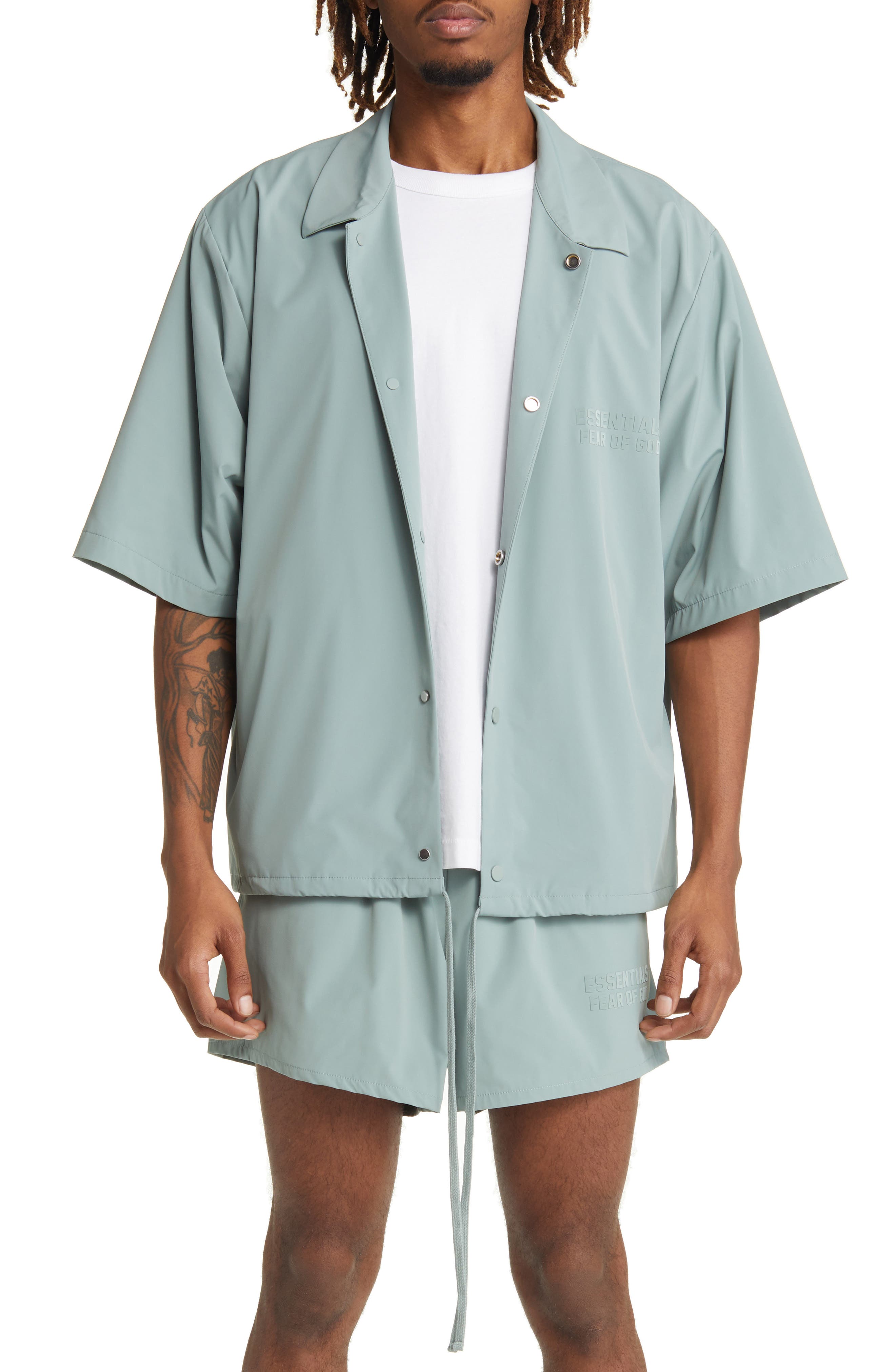 Fear of God Essentials Stretch Nylon Snap-Up Shirt (Men) | Nordstrom