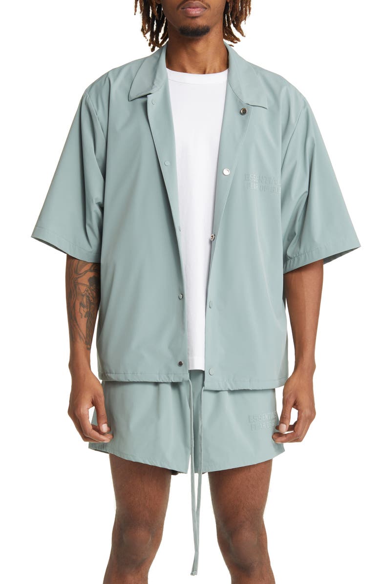 Fear of God Essentials Stretch Nylon Snap-Up Shirt, Main, color, 