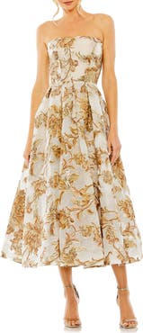 Mac Duggal Women's Strapless Brocade Midi Dress with Pockets