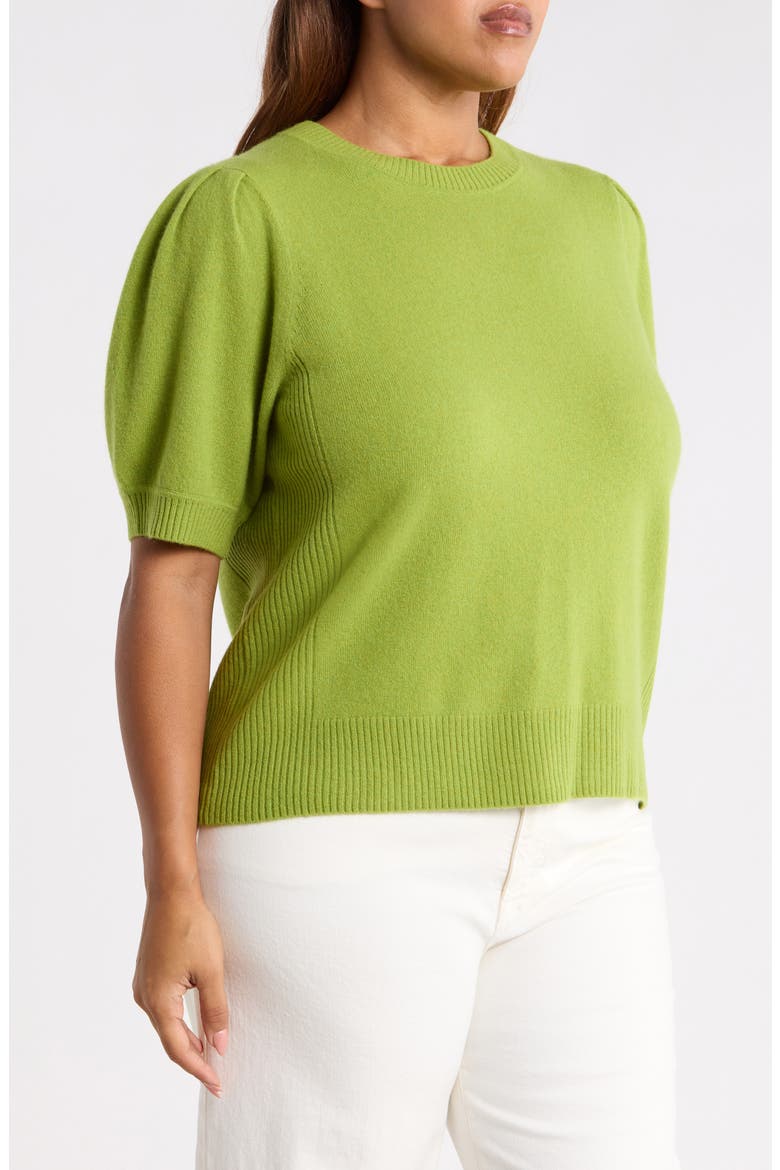 Puff Sleeve Wool & Cashmere Sweater, Alternate, color, OLIVE BEAN