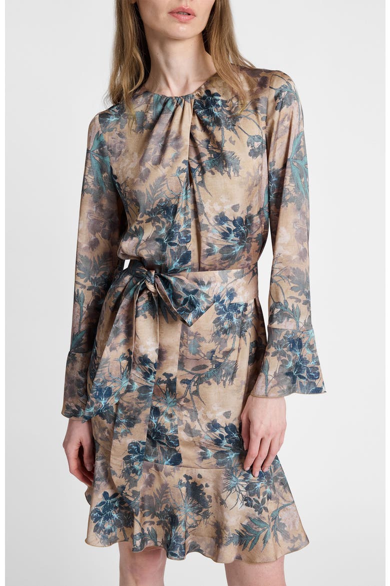 Drake Long Sleeve Ruffled Skirt Shift Dress, Alternate, color, Dune