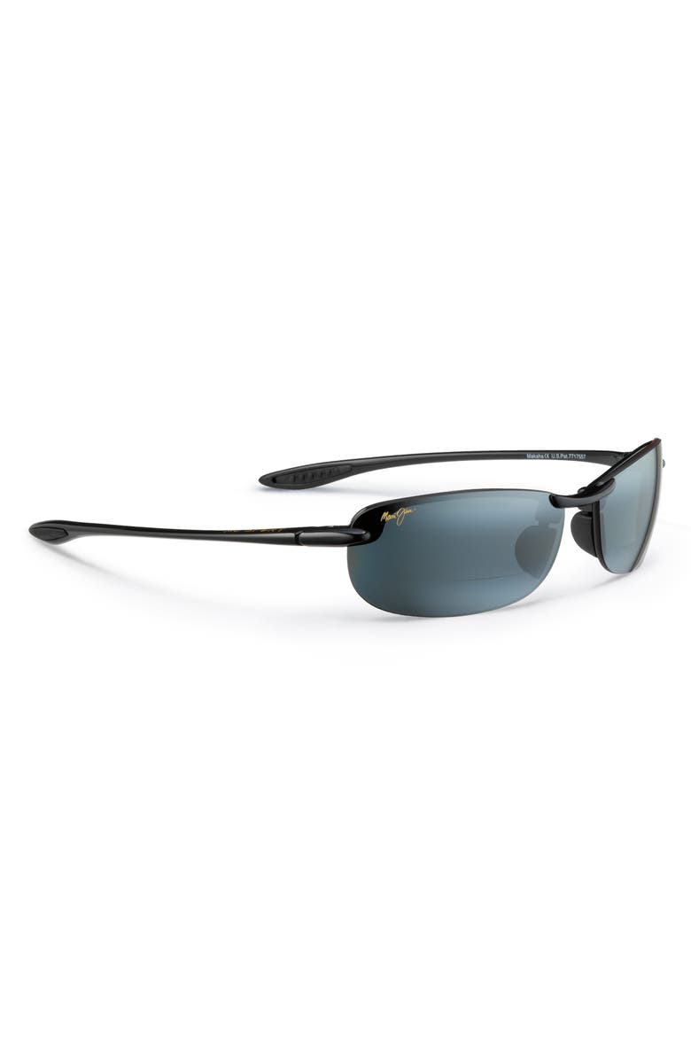 Maui Jim Makaha 64mm Polarized Oversize Round Sunglasses, Alternate, color, Gloss Black