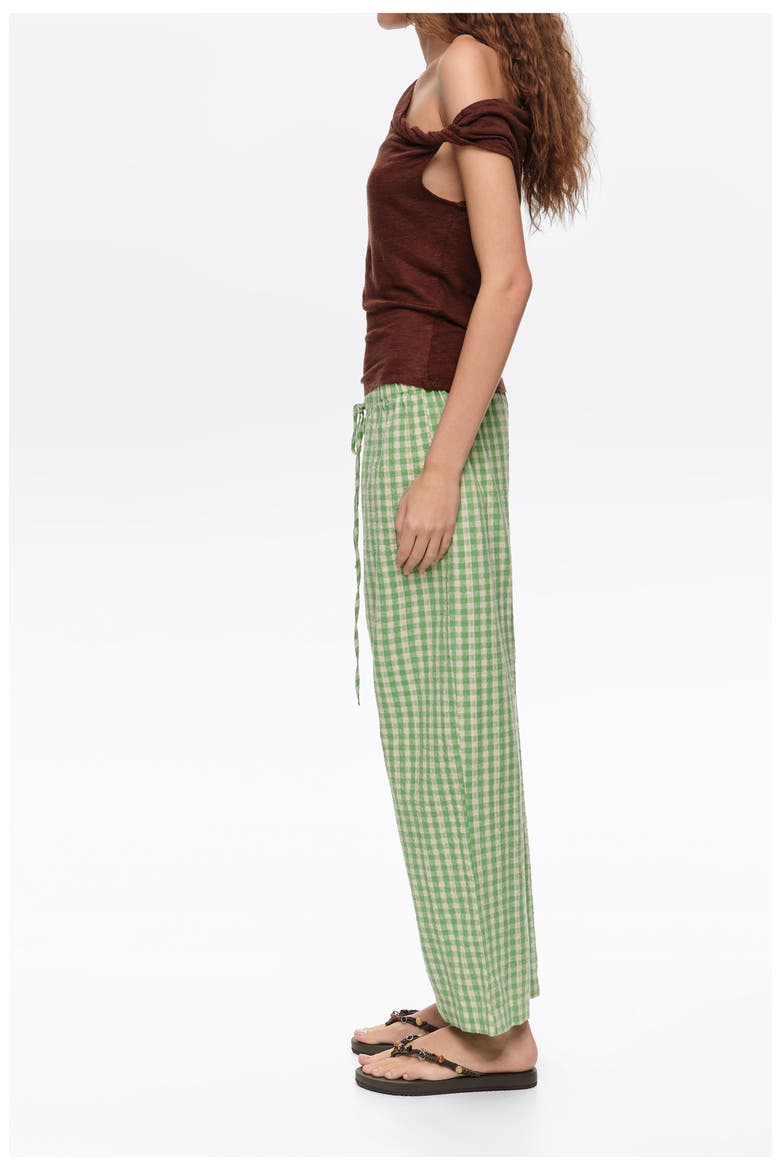 Checked Corset-Waist Trousers, Alternate, color, GREEN