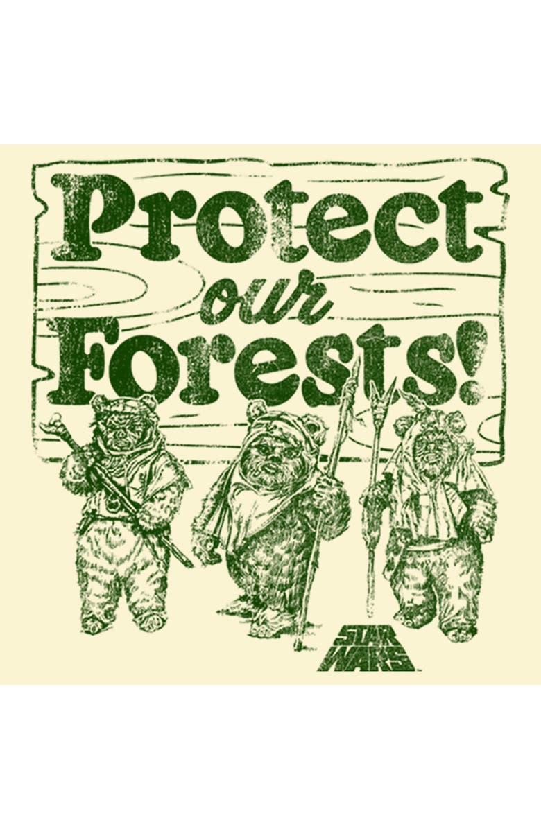 Star Wars Men's Star Wars Ewok Protect Our Forests  Graphic T-Shirt, Alternate, color, Cream
