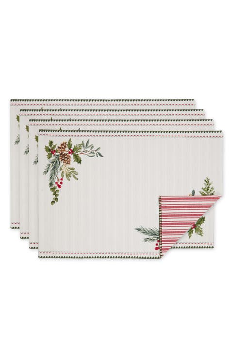 Set of 4 Heritage Holiday Reversible Sprigs Placemats