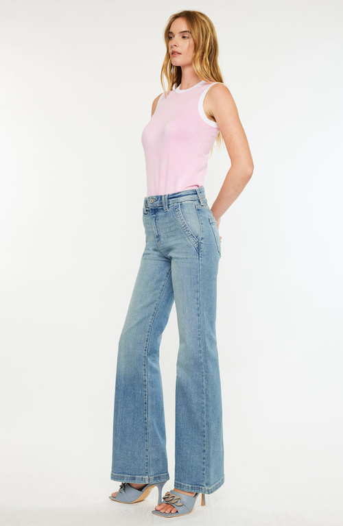 Kancan Mace High Rise Wide Flare Jeans In Blue