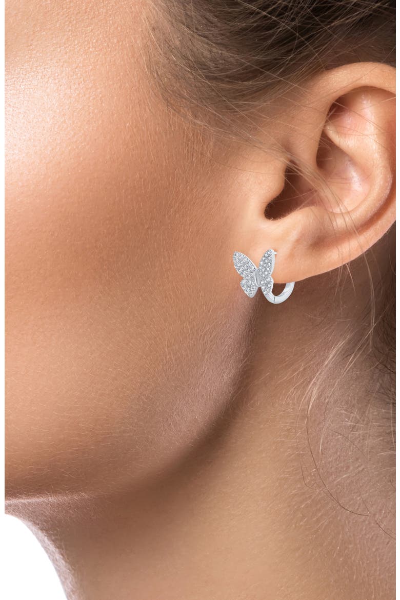 Cubic Zirconia Pavé Butterfly Huggie Hoop Earrings, Alternate, color, CLEAR/SILVER