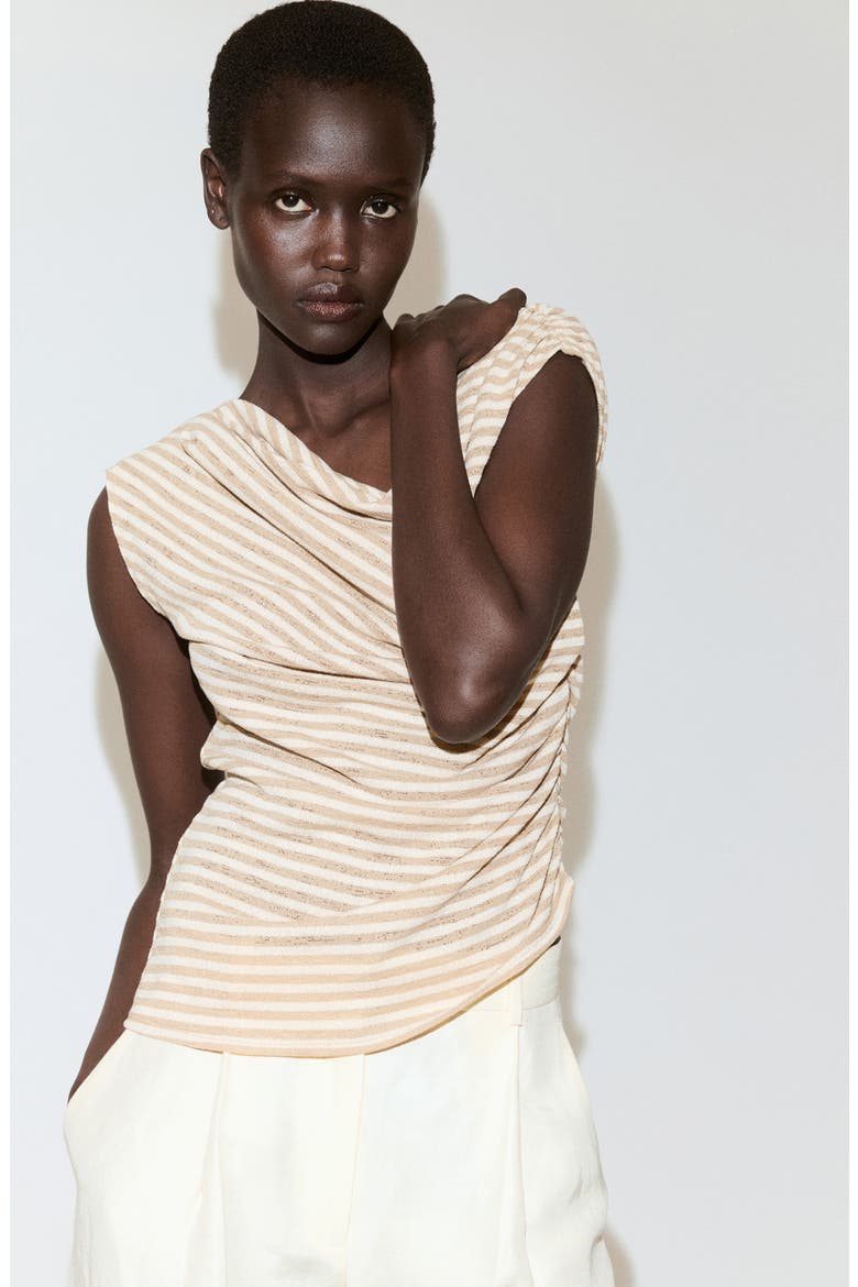 Draped Striped Sleeveless Tee, Alternate, color, ECRU