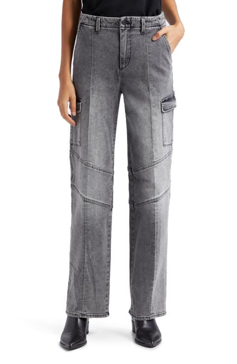 Brooklyn High Waist Wide Leg Utility Jeans (Magnesite)