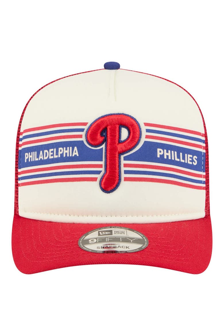 Men's New Era Cream/Red Philadelphia Phillies Banner A-Frame 9FIFTY Trucker Snapback Hat, Alternate, color, Cream