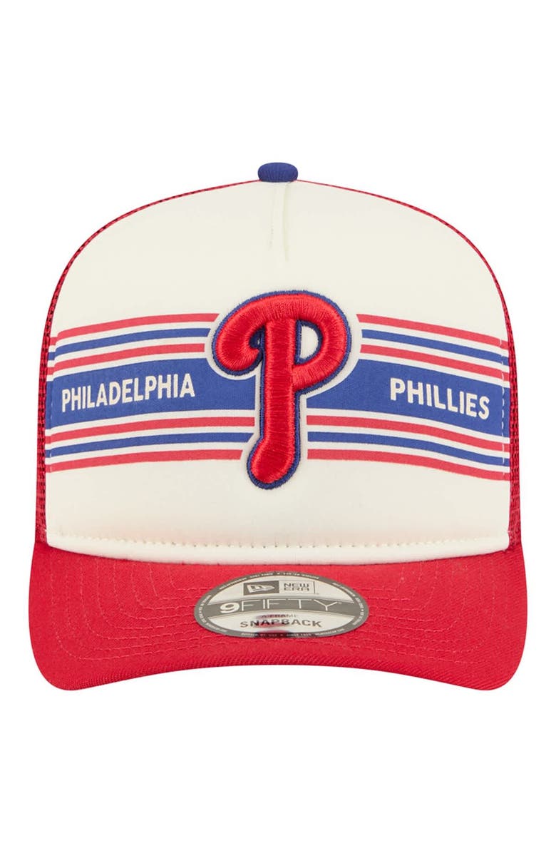New Era Men's New Era Cream/Red Philadelphia Phillies Banner A-Frame 9FIFTY Trucker Snapback Hat, Alternate, color, Cream