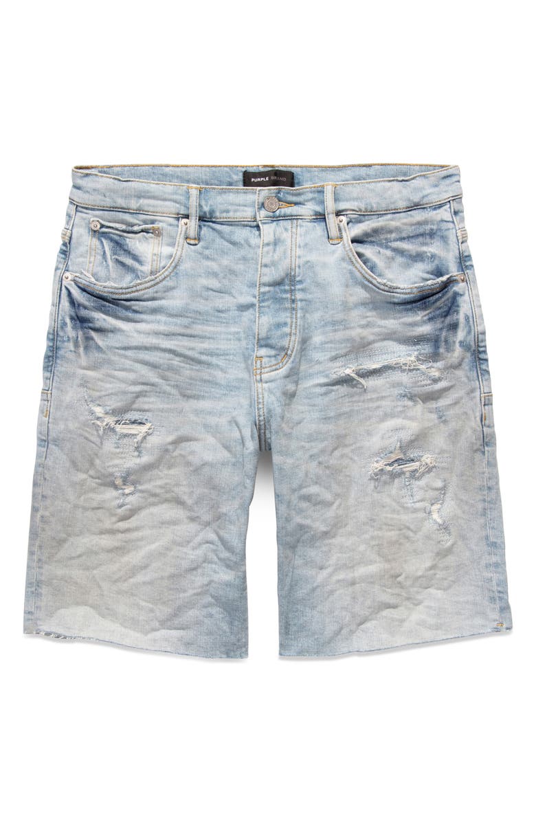 PURPLE BRAND Rip & Repair Raw Edge Denim Shorts with Quilted Pockets, Alternate, color,