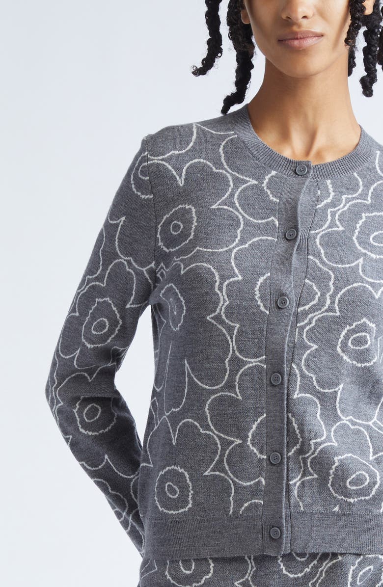 Marimekko Villi Piirto Unikko Jacquard Merino Wool & Organic Cotton Blend Cardigan, Alternate, color, Dark Grey Off White