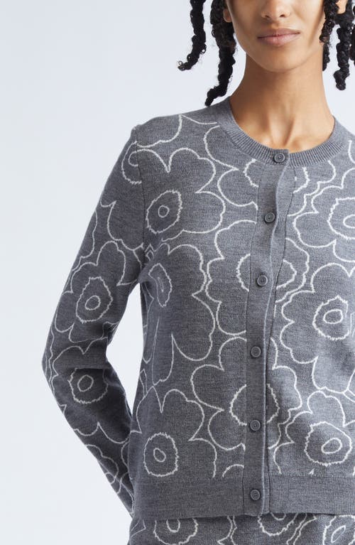 Marimekko Villi Piirto Unikko Jacquard Merino Wool & Organic Cotton Blend Cardigan In Gray