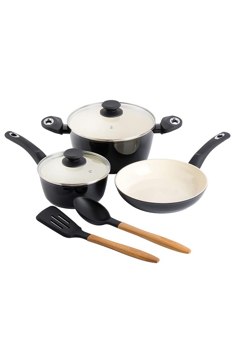 Plaza Cafe 7 Piece Forged Aluminum Cookware Set, Main, color, Black