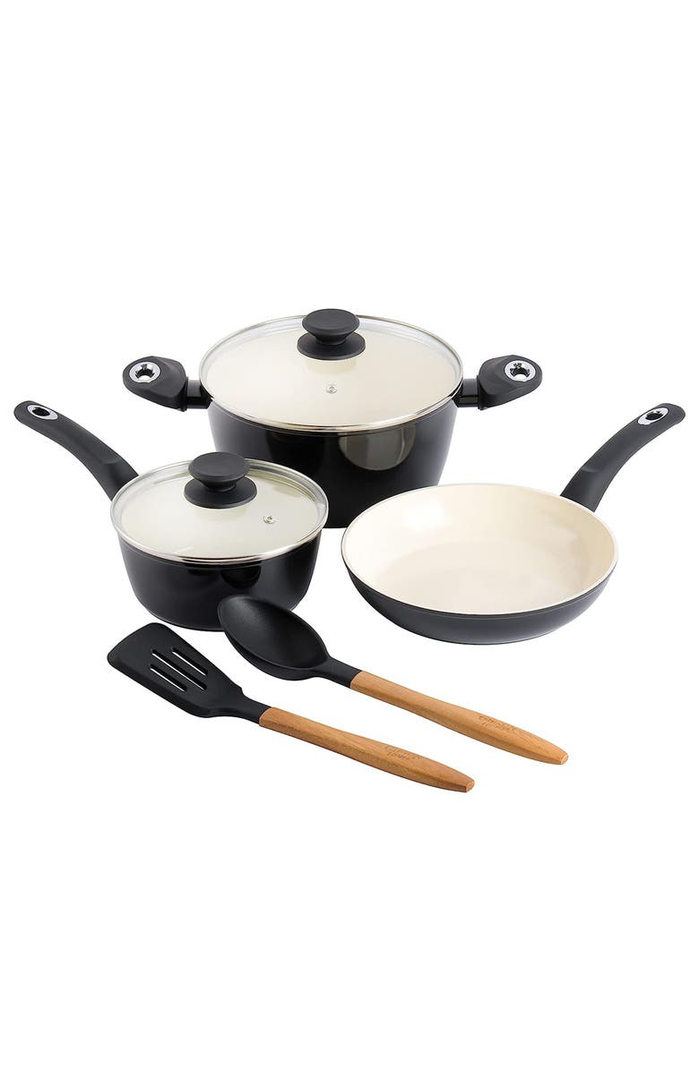 Gibson Home Plaza Cafe 7 Piece Forged Aluminum Cookware Set, Main, color, Black