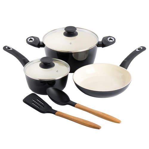 Gibson Home Plaza Cafe 7 Piece Forged Aluminum Cookware Set In Black
