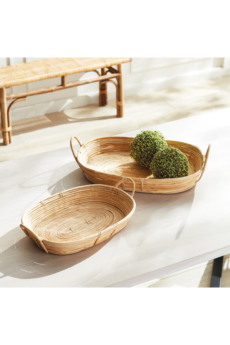 Cane Rattan Trays With Handles Set of 2, Alternate, color, Brown