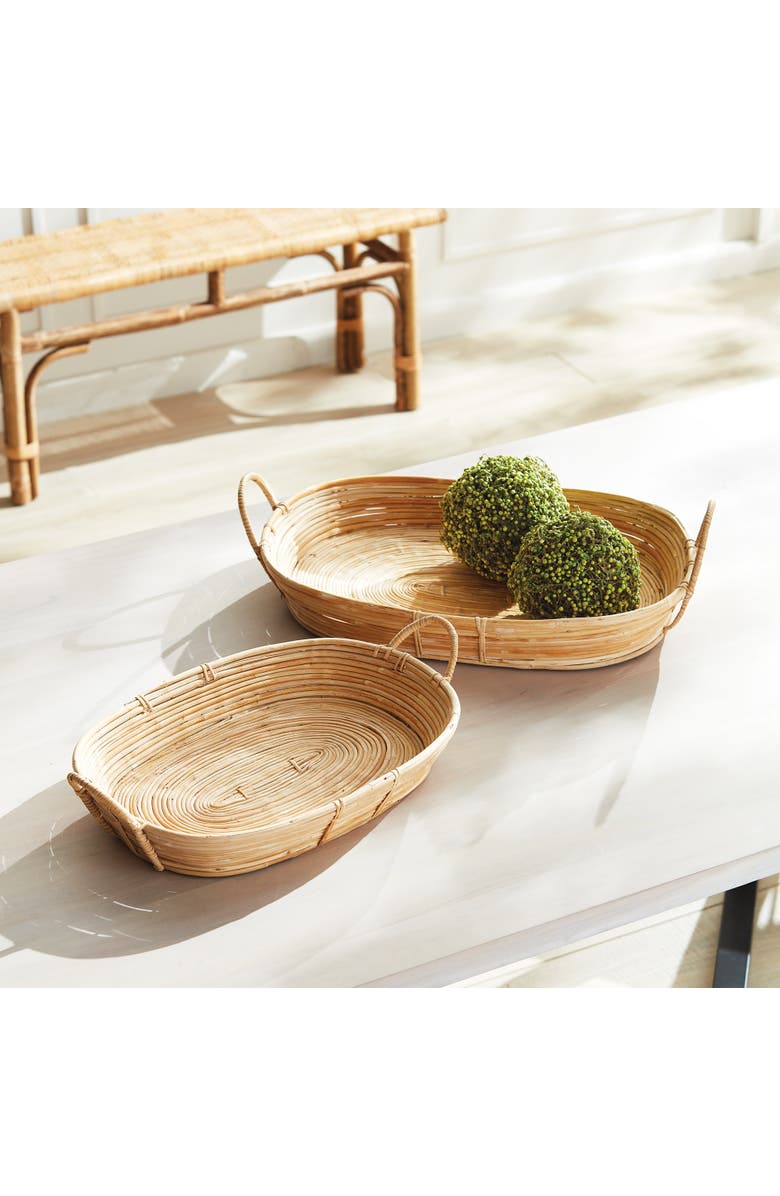 Napa Home & Garden Cane Rattan Trays With Handles Set of 2, Alternate, color, Brown