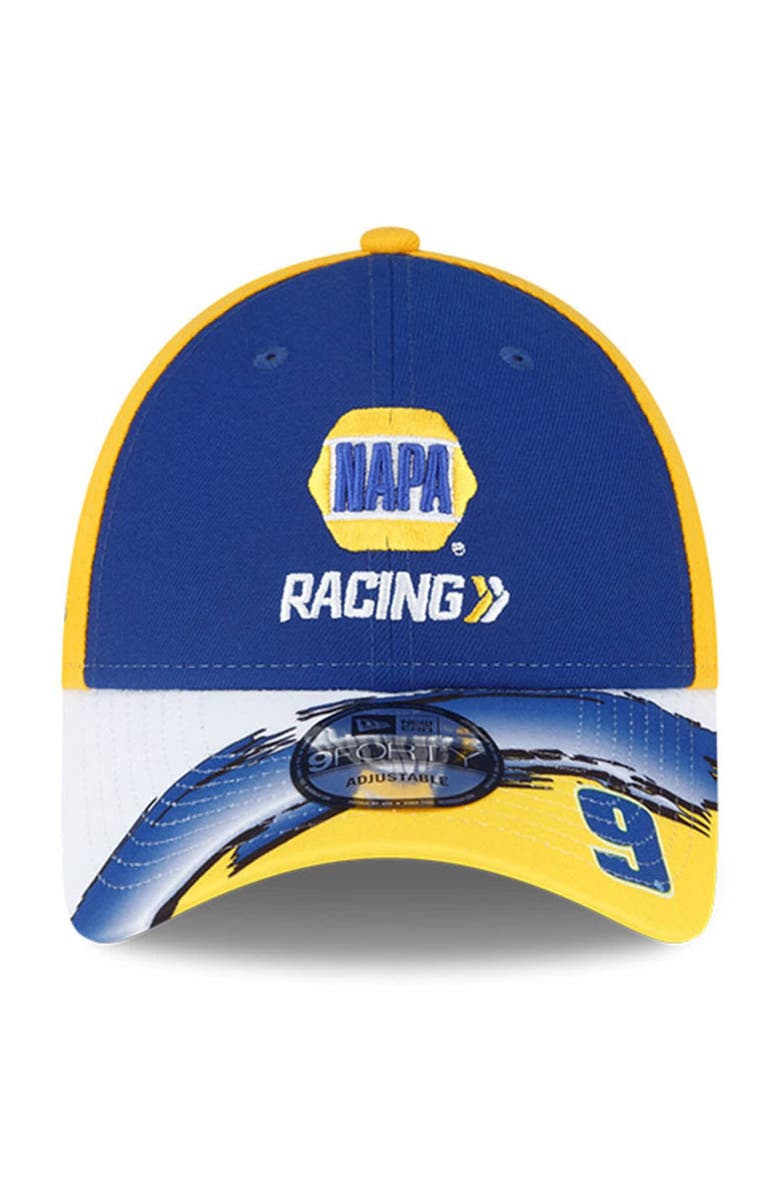 New Era Men's New Era Royal/Yellow Chase Elliott 9FORTY NAPA Visor Streak Snapback Adjustable Hat, Alternate, color,
