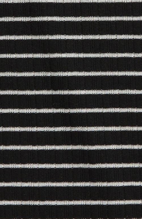 Nordstrom Kids' Metallic Mock Neck Top In Black- Silver Luxe Stripe