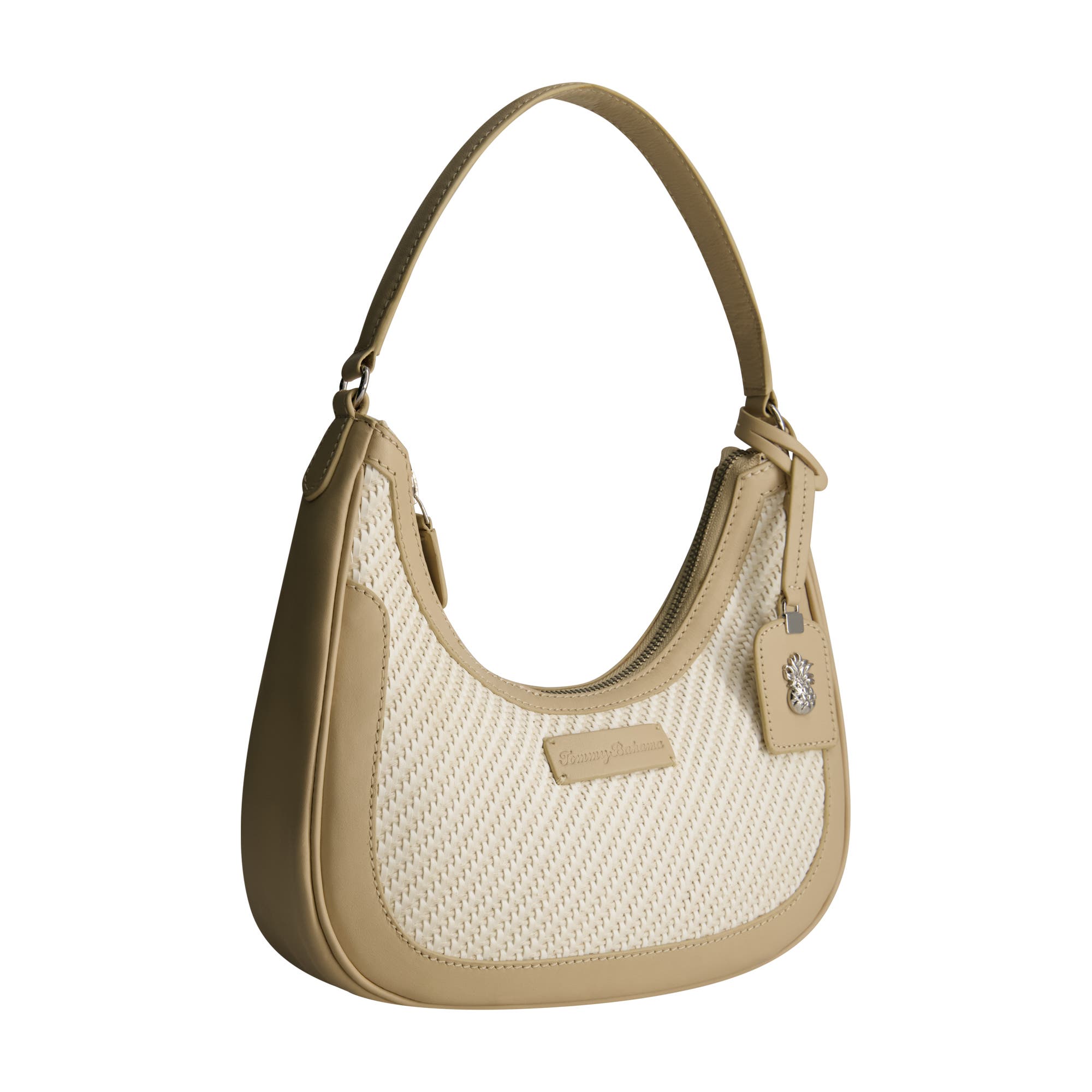 Tommy Bahama Soft Woven Zip-Top Hobo, Alternate, color, Tan/White