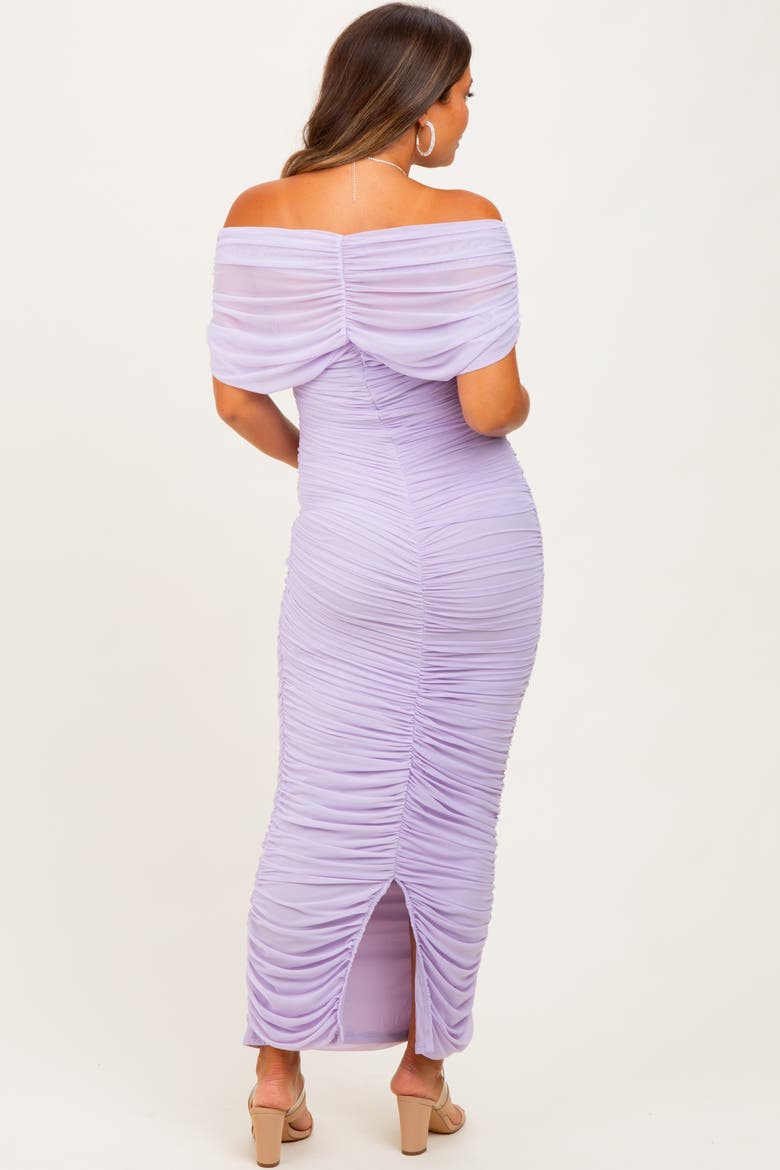 Ruched Mesh Foldover Off Shoulder Maxi Dress, Alternate, color, Lavender