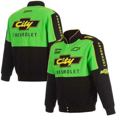 Men
s JH Design Black/Green NASCAR City Chevrolet Legend Full-Snap Twill Uniform Jacket