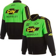JH DESIGN Men's JH Design Black/Green NASCAR City Chevrolet Legend Full-Snap Twill Uniform Jacket