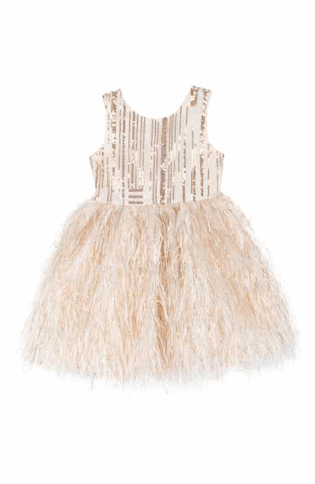 Kids' Rare Editions Sequin & Faux Feather Dress