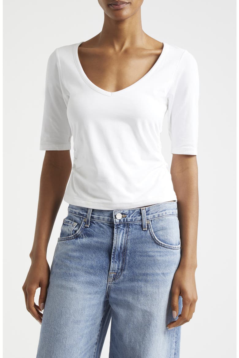 Ruched Stretch Pima Cotton Top, Main, color, WHITE