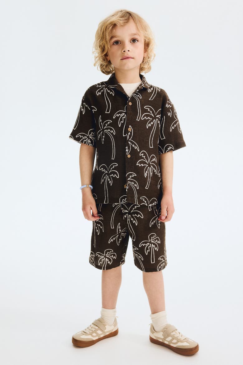 2-piece Printed Cotton Set, Alternate, color, Dark brown/palm trees