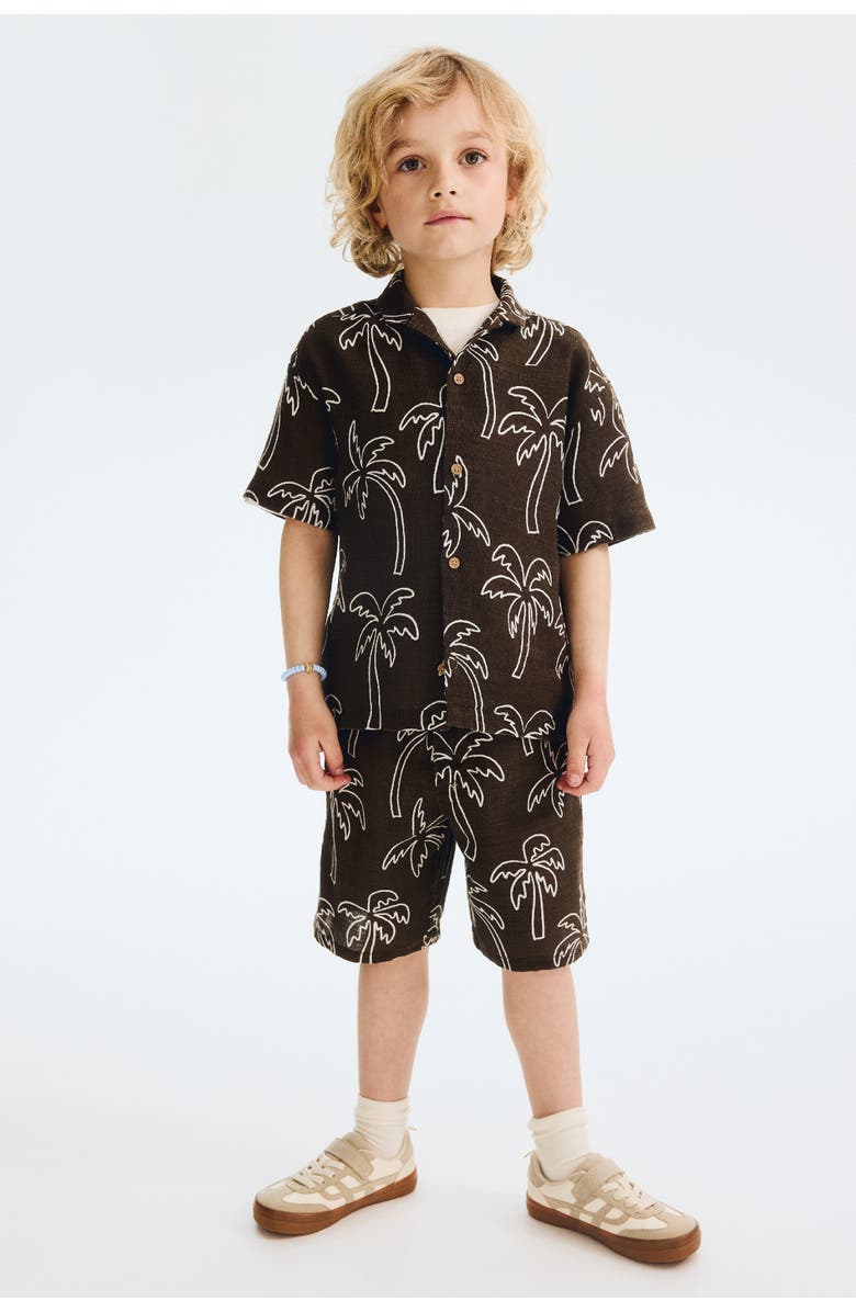 H&M 2-piece Printed Cotton Set, Alternate, color, Dark Brown/Palm Trees