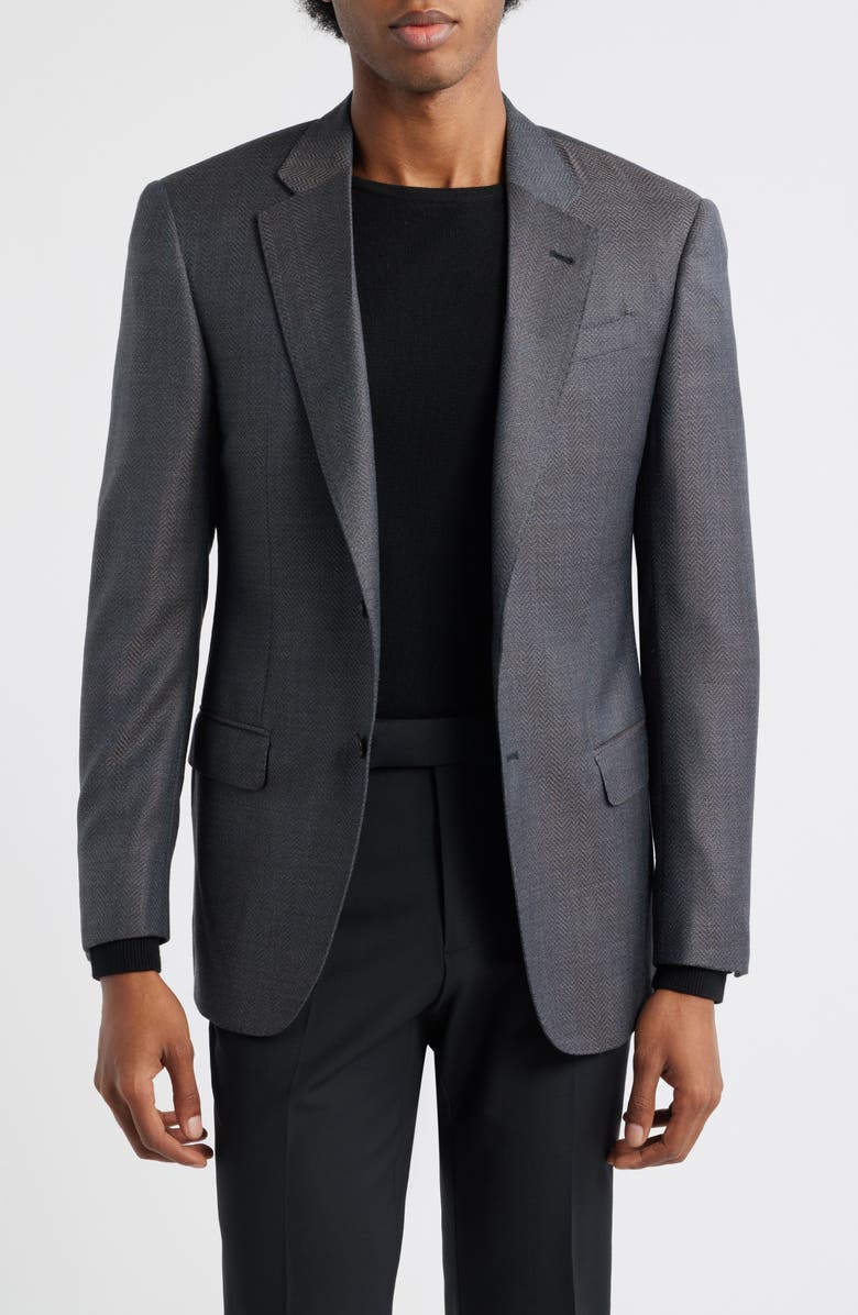 Emporio Armani Grey Wool Herringbone Sport Coat, Main, color, Solid Medium Grey