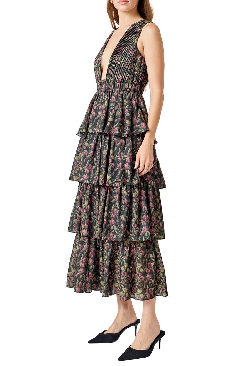 Tiered Floral Sleeveless Maxi Dress, Alternate, color, BLACK MULTI
