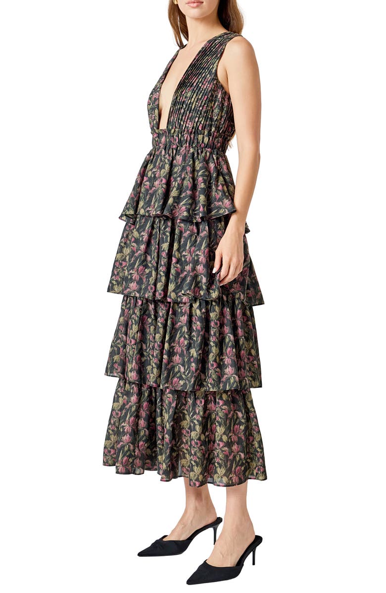 Endless Rose Tiered Floral Sleeveless Maxi Dress, Alternate, color, Black Multi