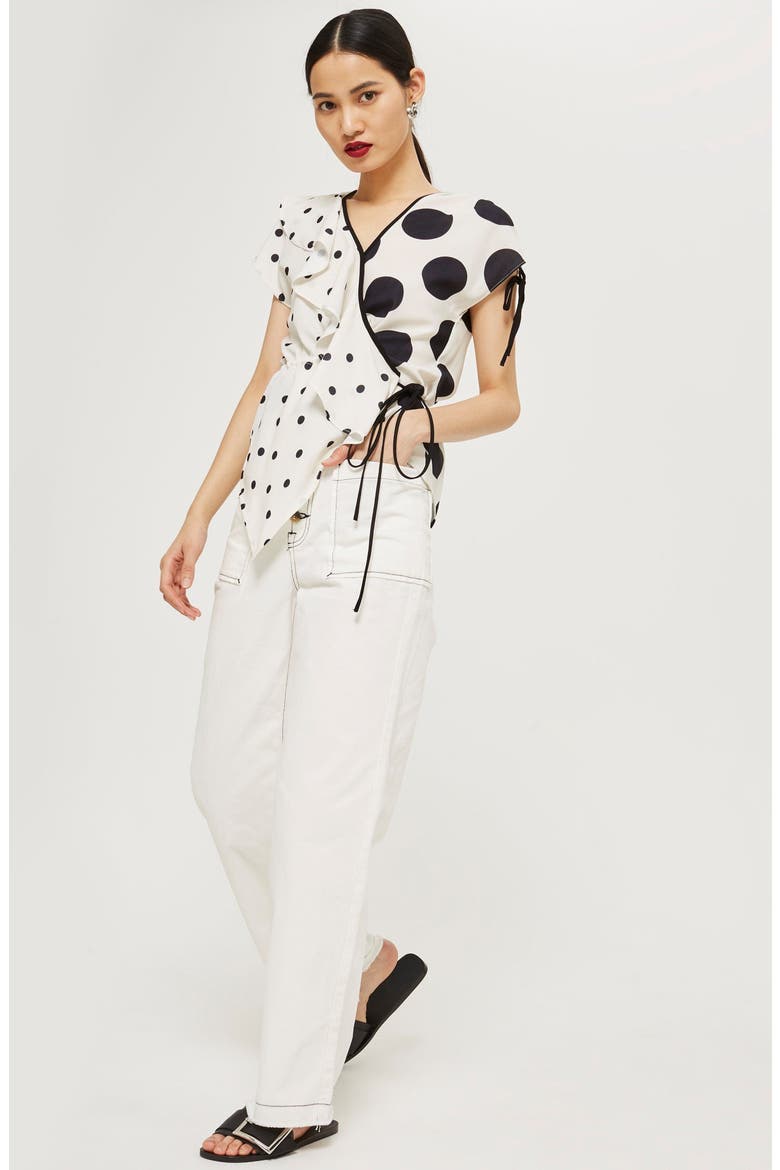 Mix Spotted Wrap Top, Alternate, color, IVORY MULTI