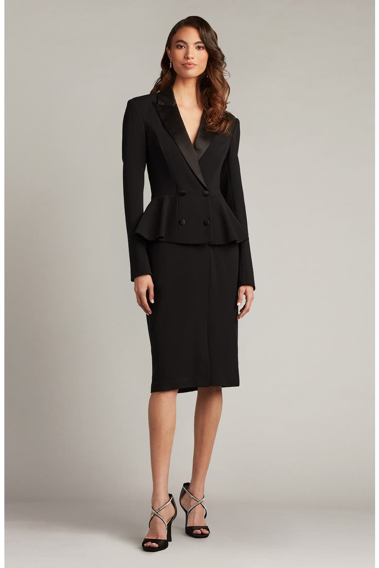 Long Sleeve Tuxedo Dress, Alternate, color, BLACK