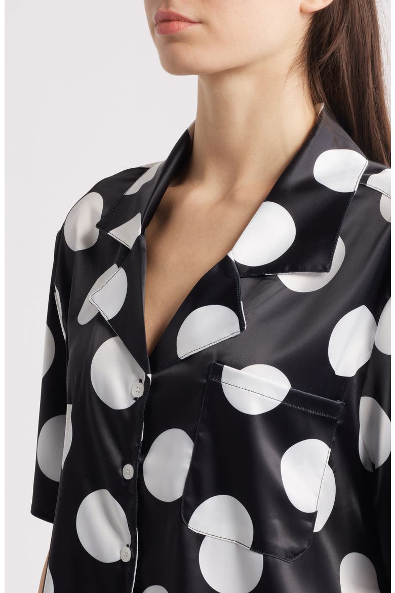 Dream So Big Polka Dot Satin Button-Up Shirt & Wide Leg Pants Set, Alternate, color, BLACK/ WHITE