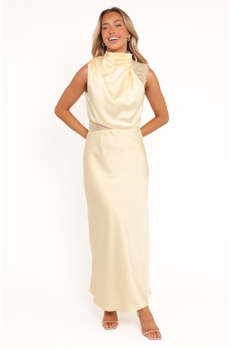 Anabelle Halter Neck Lace Maxi Dress, Alternate, color, BUTTER YELLOW