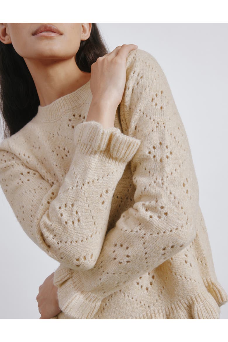 Pointelle Ruffle Sweater, Alternate, color, Cream