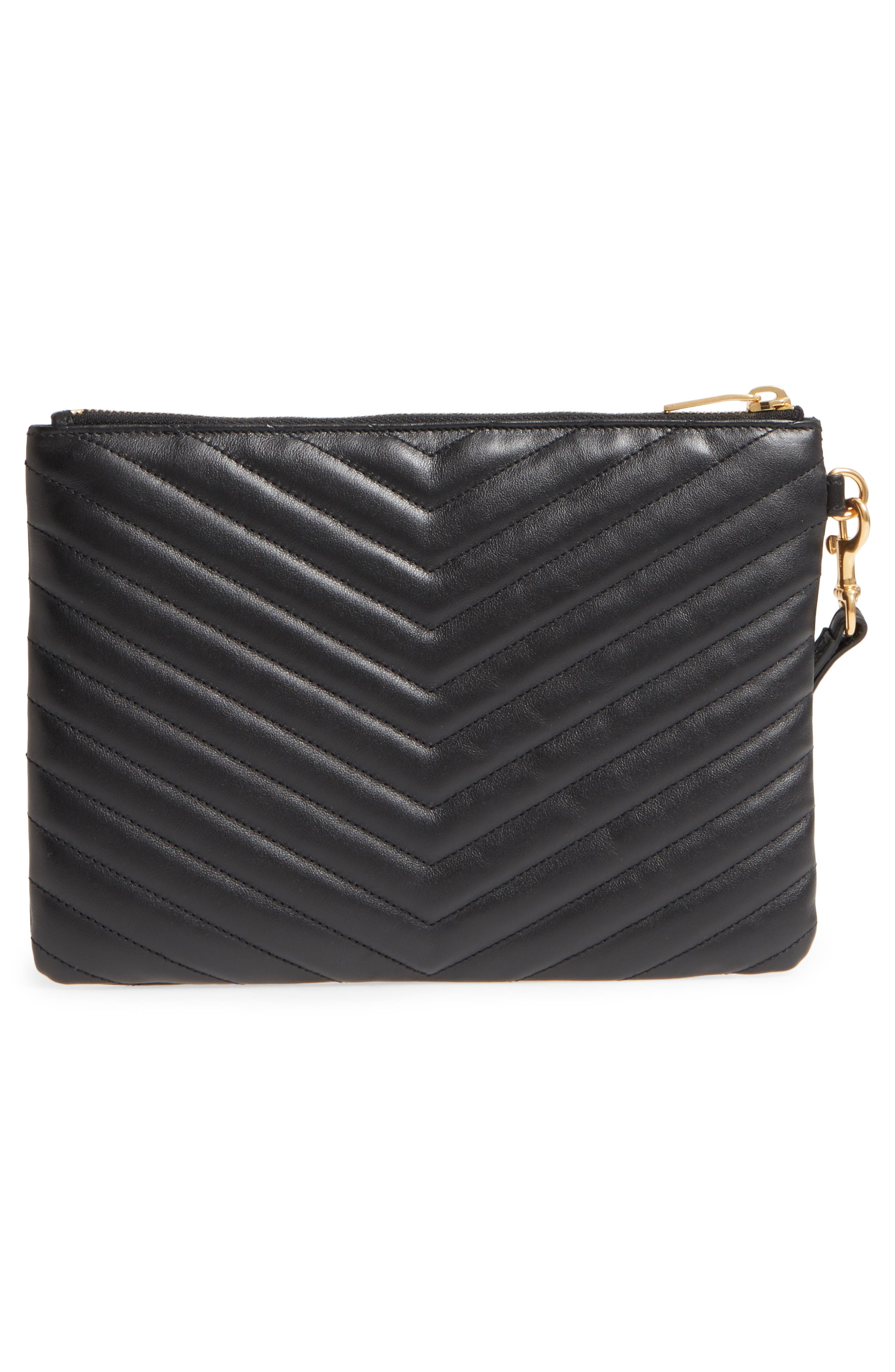 Saint Laurent 'Small Monogram' Print Leather Wristlet, Alternate, color, 1000 Nero