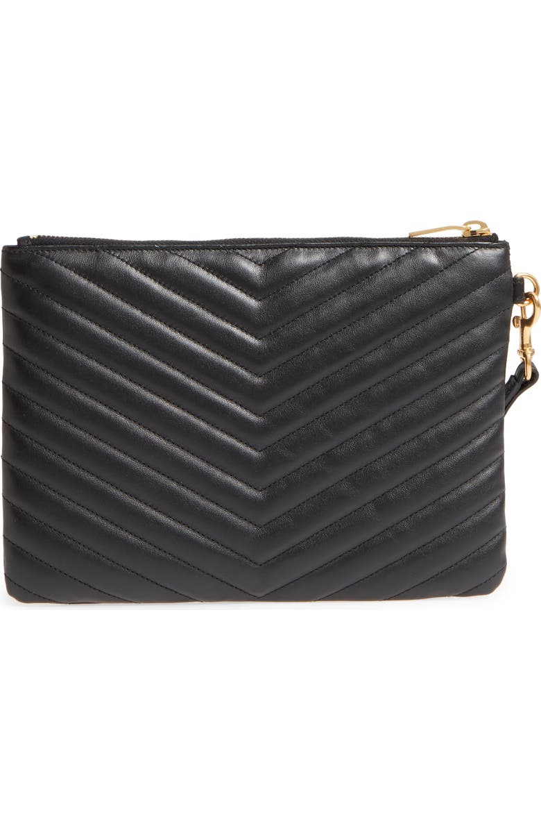 Saint Laurent 'Small Monogram' Print Leather Wristlet, Alternate, color, 1000 Nero