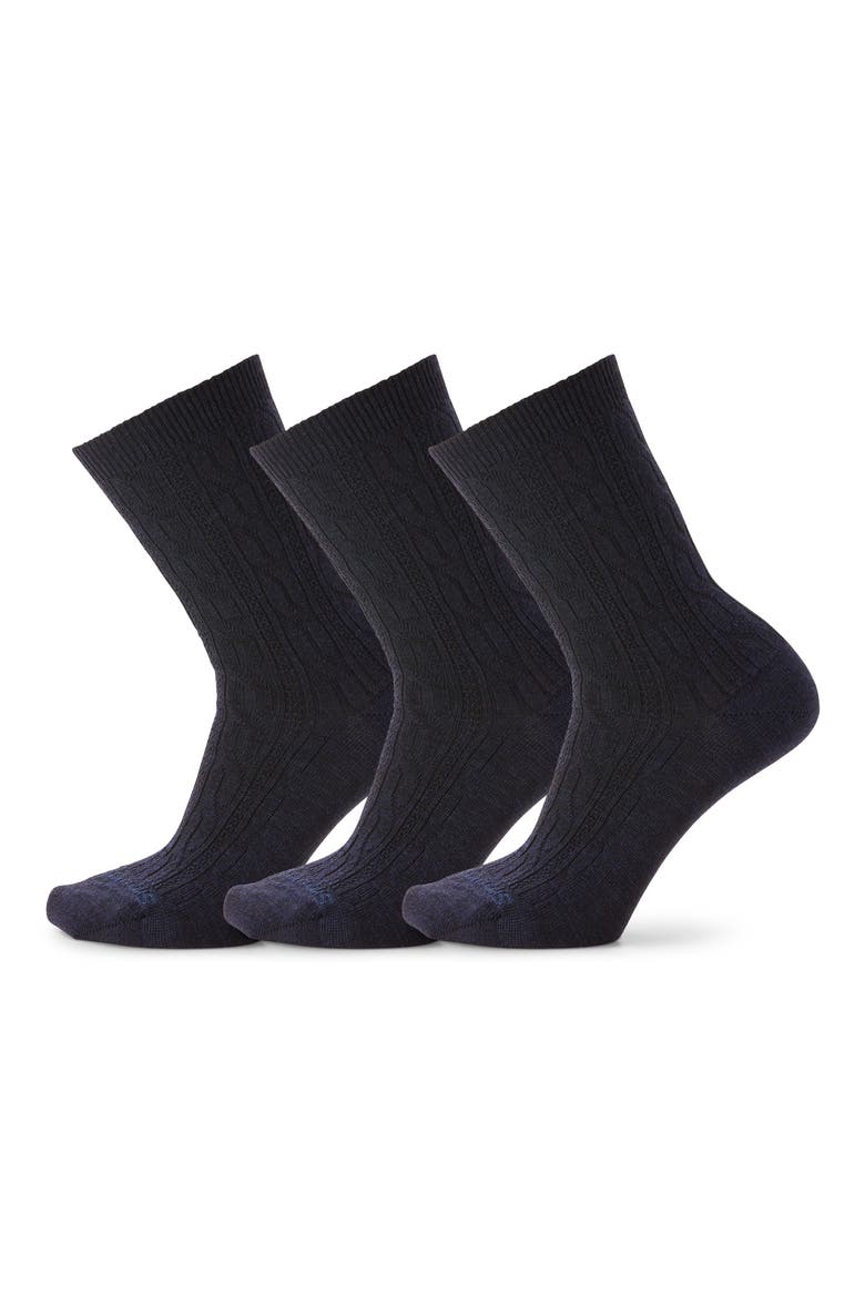 Everyday 3-Pack Wool Blend Cable Crew Socks, Main, color, DEEP NAVY HEATHER